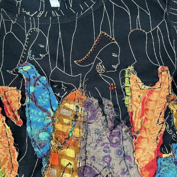 Chico’s Shirt Women's L T-shirt Black Wearable Art Colorful Long Sleeve Pullover - Picture 10 of 17